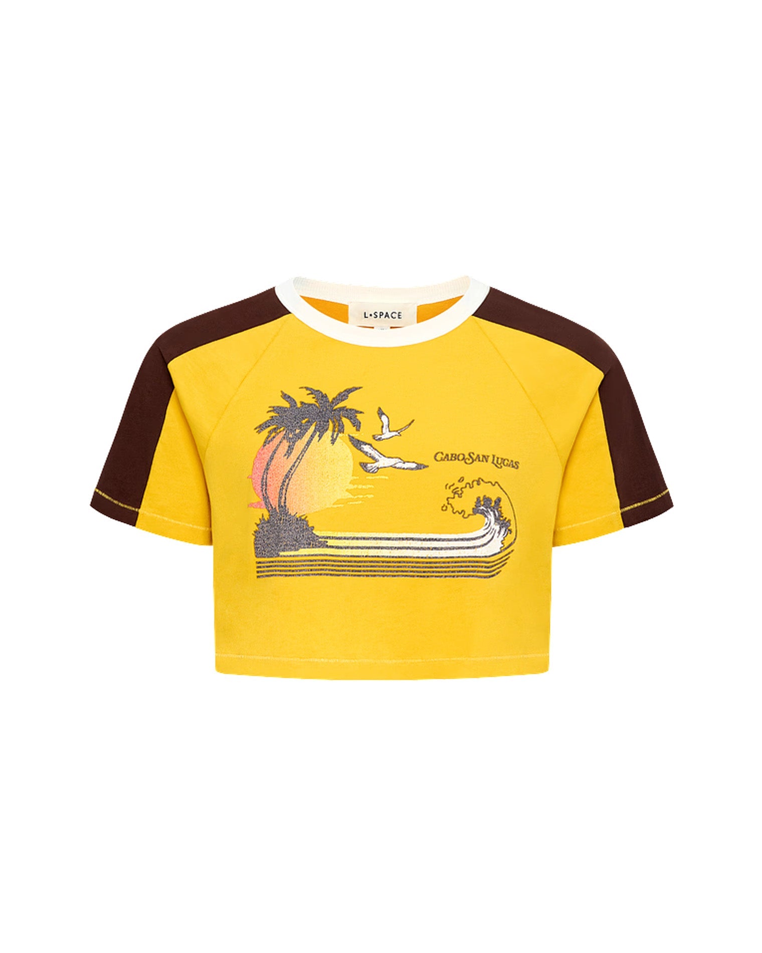 T-shirt court coupe carrée avec blocs de couleur et manches raglan