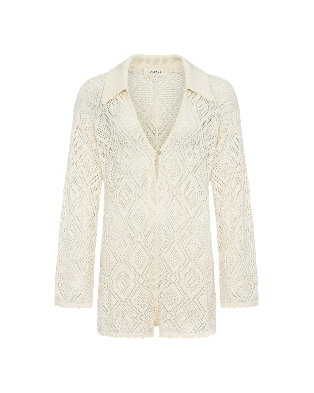 Combinaison courte en crochet crème Col plongeant Coupe droite Cache-maillot de plage