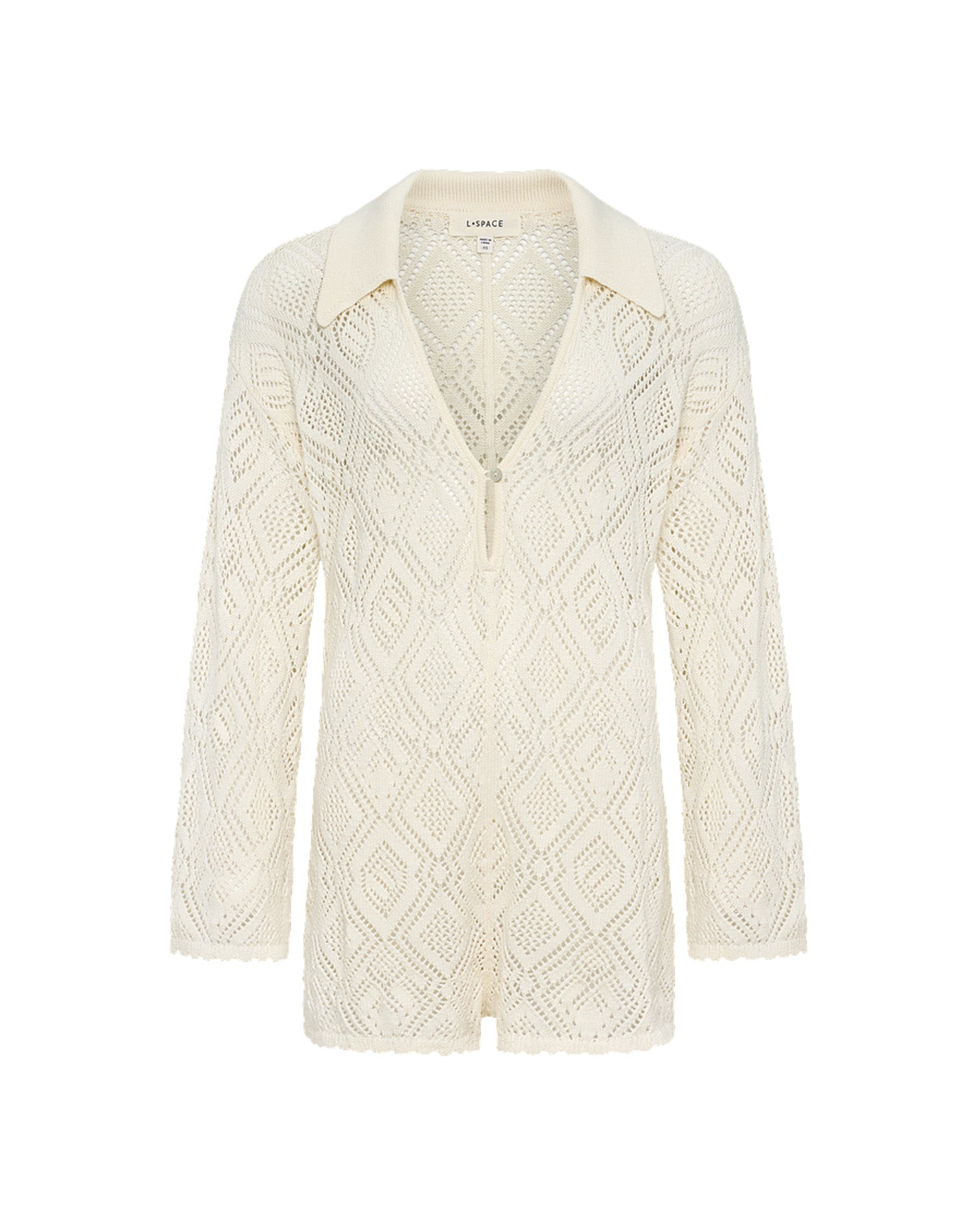 Combinaison courte en crochet crème Col plongeant Coupe droite Cache-maillot de plage