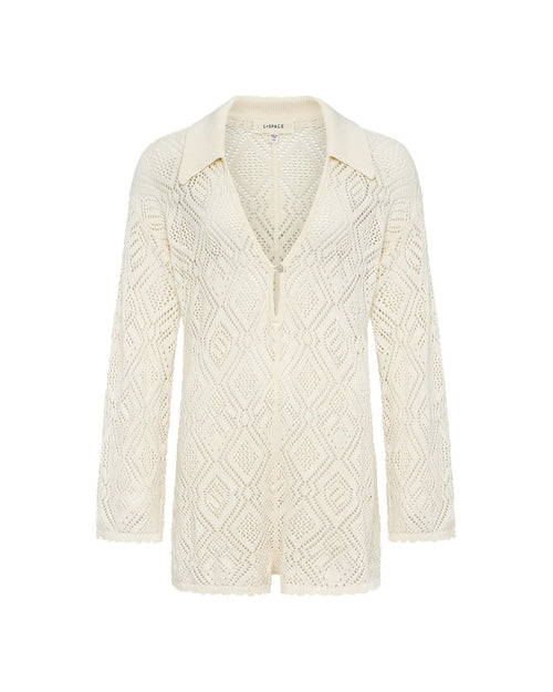 Combinaison courte en crochet crème Col plongeant Coupe droite Cache-maillot de plage