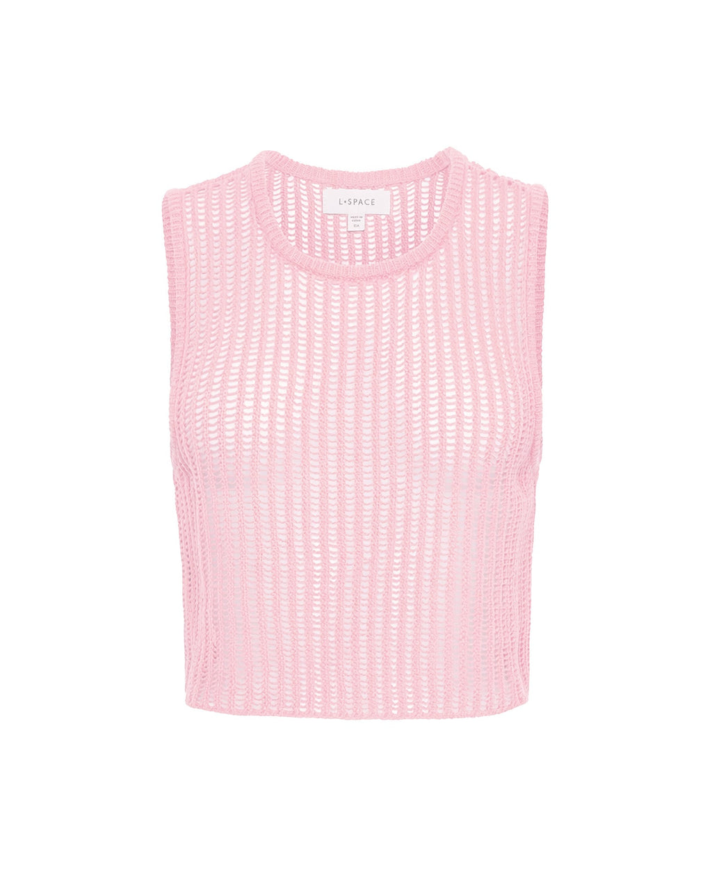 Haut court sans manches en crochet tricoté rose poudré