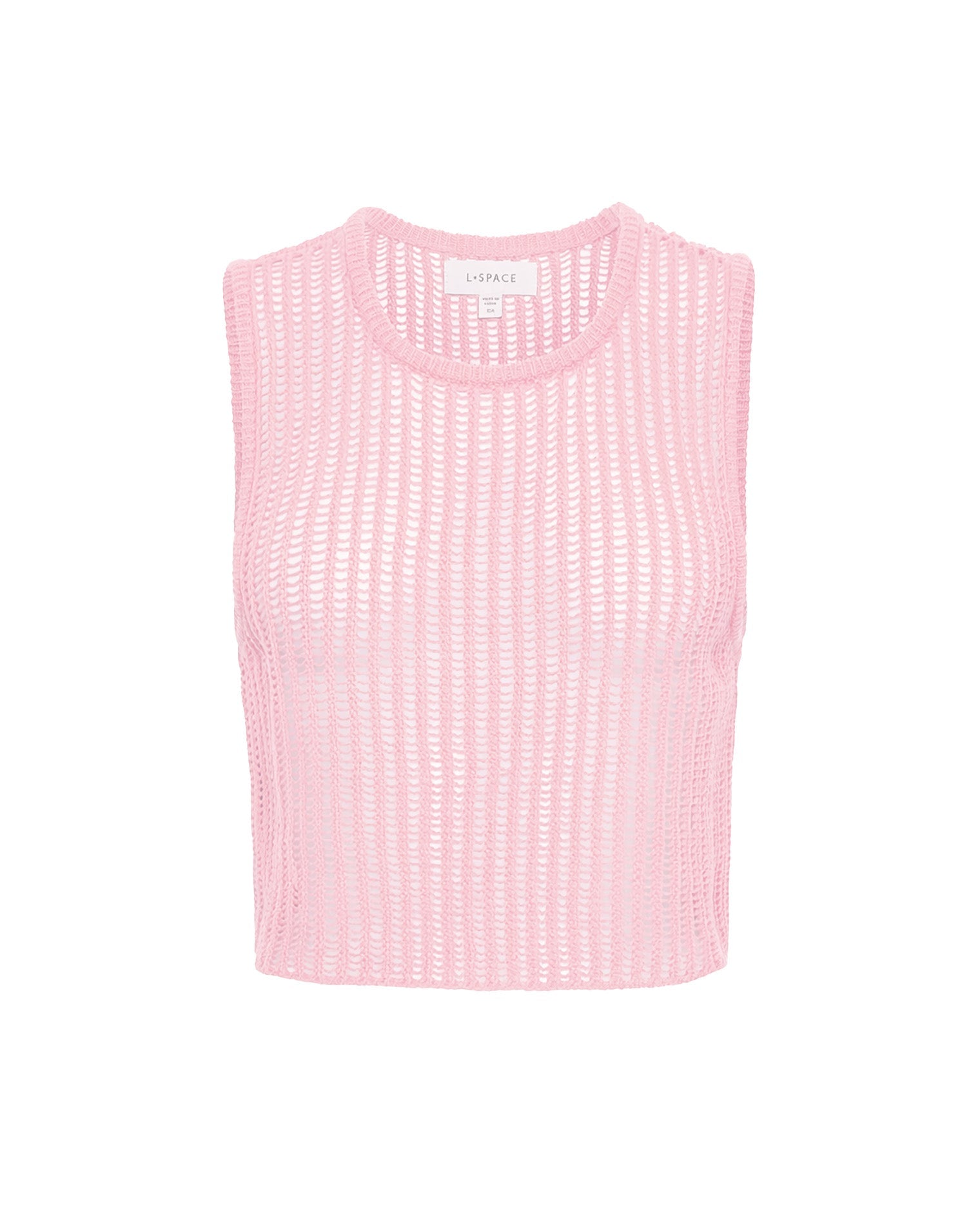 Haut court sans manches en crochet tricoté rose poudré