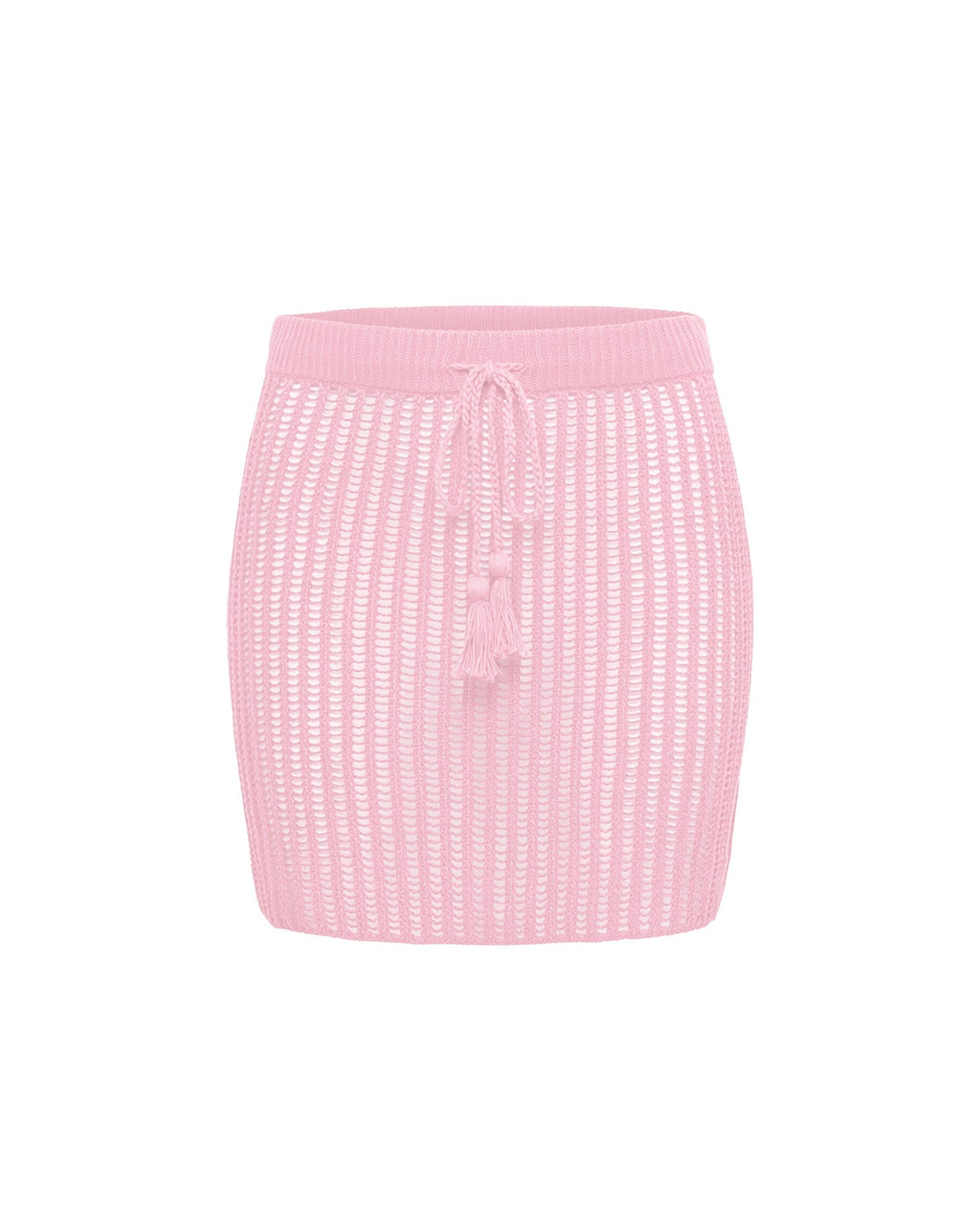 Mini-jupe en crochet tricoté avec taille à nouer rose poudré