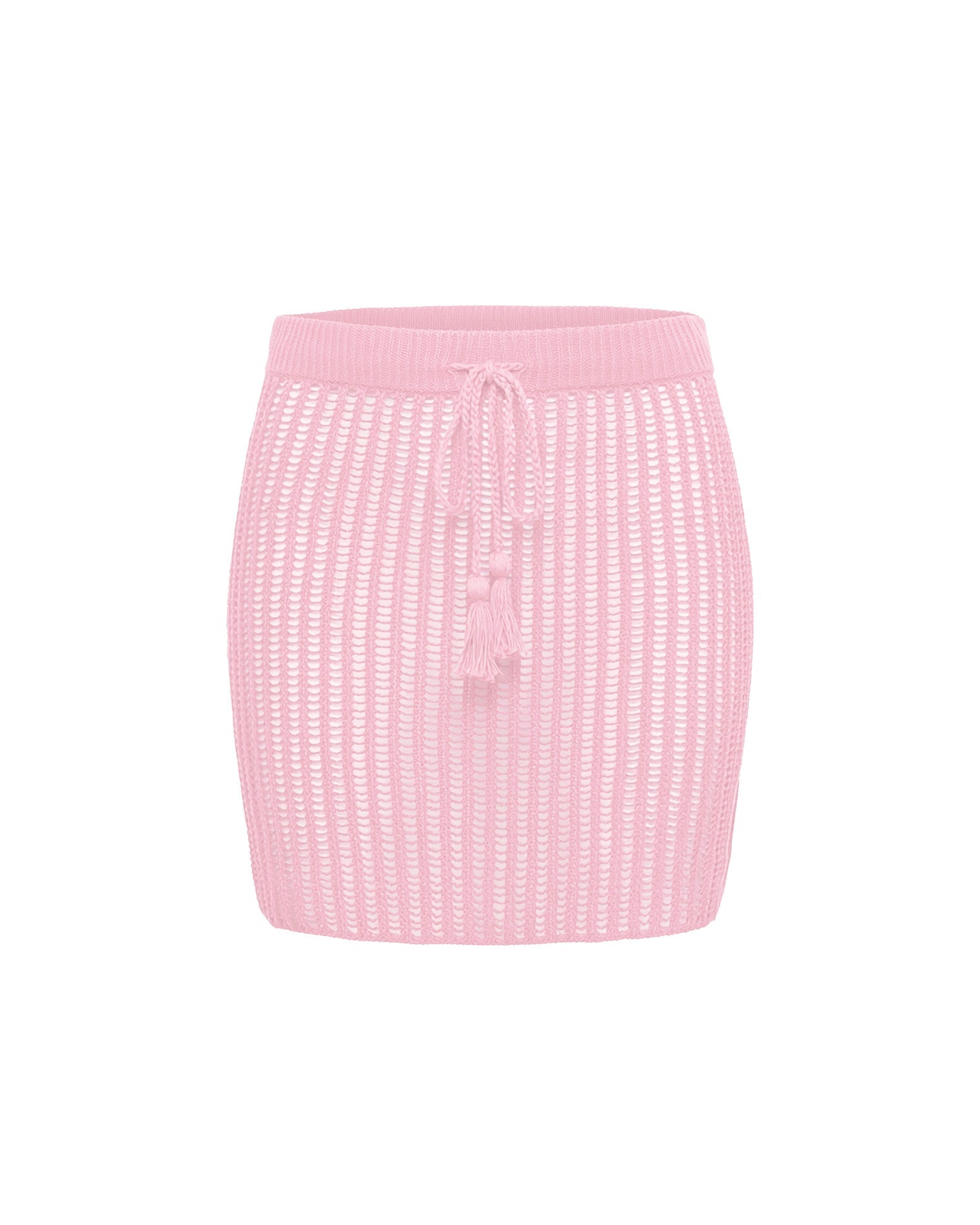 Mini-jupe en crochet tricoté avec taille à nouer rose poudré
