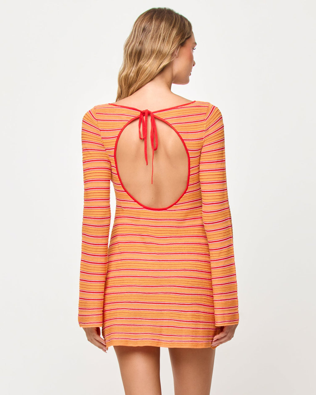 Robe Mini Moulante à Manches Longues à Rayures Piment