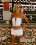 Short taille mi-haute côtelé couleur crème avec rayures contrastantes